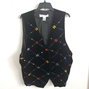 Vintage Kathryn Deene Beaded Velvet Vest 80s 90s Glam Statement Festival Retro